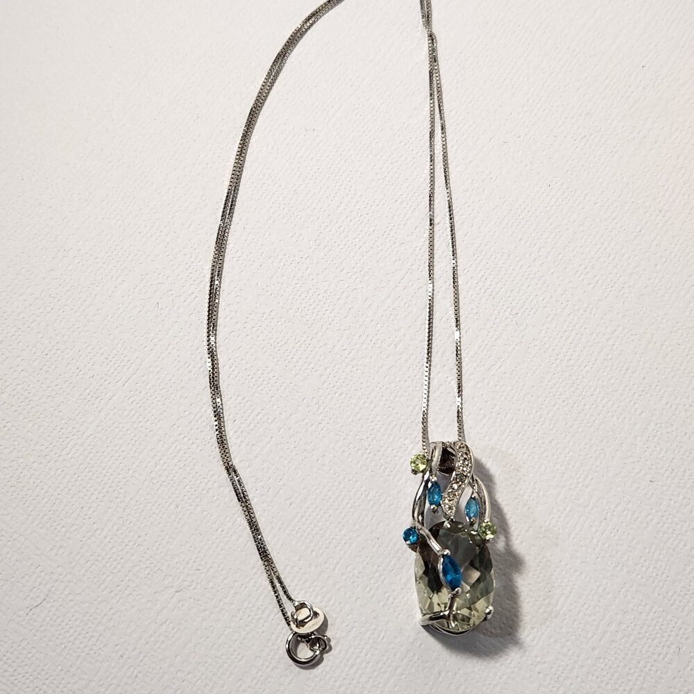 VTG 925 Natural Prasolite / Green Amethyst w/ Neon Apatite & Peridot Pendant 18" - Picture 9 of 11